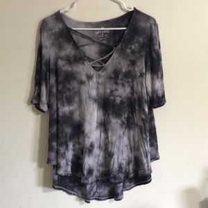 American Eagle grey  tie-dye top with crisscross